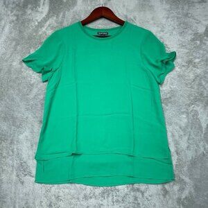 Hilary Radley Womens Layered Hem Green Blouse XS Polyester Soft d0031
